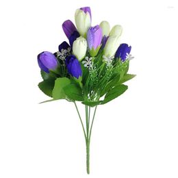 Decorative Flowers 15-Heads Tulip Artificial Flower Silk Lavender Tulips Bouquet Fake For Wedding Decoration Home Garden Decor