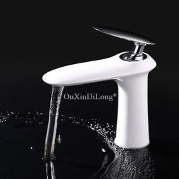Bathroom Sink Faucets DHL 1PCS White/Black/Chrome Colour Basin Faucet Deck Mounted Bath Cold And Water Tap Mixer JF1692