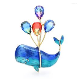 Brooches Wuli&baby Balloon Whale For Women Men Crystal Enamel Sea Fish Lovely Office Party Brooch Pins Gifts