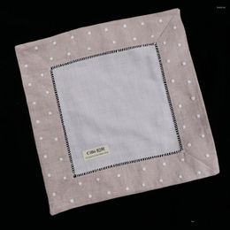 Table Napkin N020 : 12 Pieces White Hemstitch Tea Napkins With Oatmeal Border - 55/45 Ramie Cotton Blend Ladder Linen