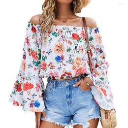 Women's Blouses Autumn O Neck One Shoulder Print Long Sleeve Chiffon Shirts Women 2023 Fashion Loose Casual Crop Tops Blouse Elegant Clothes