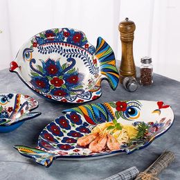 Plates Creative Cartoon Home Ceramic Plate Hand Painted Cutlery Tableware Personality Bowls Nordic Style Master Of Colour
