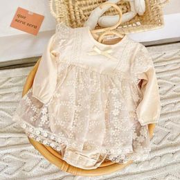 Girl Dresses Sweet Baby Ruffle Lace Romper Floral Embroidery Tutu Dress Fashion Long Sleeve Playsuit Jumpsuit Summer Fall Girls Outfits