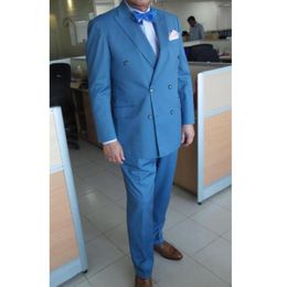 Men's Suits & Blazers Double Breasted Men For Overweight Plus Size Wedding Tuxedos Groom Blue 2 Piece Custom Formal Business CostumeMen's
