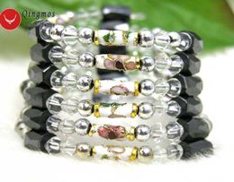 Link Bracelets Qingmos Trendy Cloisonne Bracelet For Women With White & Black Hematite Magnetic Long Necklace Jewelry 5172 Chain