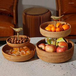 Plates Gold Multi-tiered Dining Table Fruit Bowl Household Living Room End Brass Cane Basket Double Layer Dried Sugar Basin
