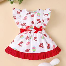 Girl Dresses Toddler Baby Girls Ruffles Sleeveless Easter Cartoon Printed Princess Dress Infant Born Outfits Set