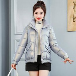 Women's Down & Parkas Turn Collar Winter Shiny Short Solid Casual Thicken Cotton Padded Coat Female Glossy Quilted Puffer Jacket