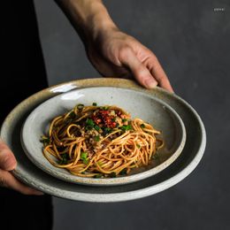 Teller japanischer Keramikplatten kreatives handgefertigtes Haus Deep Dinner einfaches kommerzielles Restaurant Frühstück Runde CN (Origin)