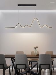 Pendant Lamps LED Restaurant Lights Modern Minimalist Long Strip Hanging Lamp Dining Room Table Bar Fixtures Tables