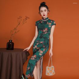 Ethnic Clothing Women Retro Flower Print Cheongsam Chinese Style Elegant Qipao Prom Evening Dress Party Vintage Vestidos Oriental