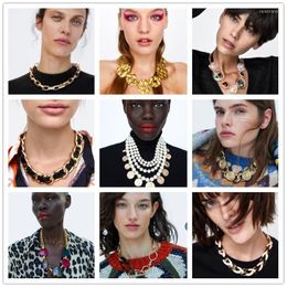 Choker JURAN Vintage Pearl Statement Necklace For Women 2023 Arrival Metal Chain Trendy Long Pendent Jewellery