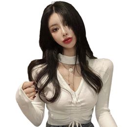 Women's T Shirts Women Korean Style Sexy V Neck Halter Knitted Bottoming Shirt Slim Was Thin Crop Top T-shirts