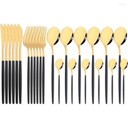 Dinnerware Sets 24pcs Black Gold Set Stainless Steel Tableware Fork Spoons Flatware Dishwasher Safe Silverware Cutlery