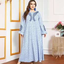 Ethnic Clothing 2023 Muslim Large Size Fashion Stripe Heavy Industry Embroidery Women's Temperament Printed Long-sleeved Casual Dress