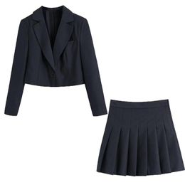 Two Piece Dress Women's Blazer Suit Office Ladies Jacket Sets Elegant Cropped Long Sleeve Top High Waist Mini Skirt Woman CoatTwo