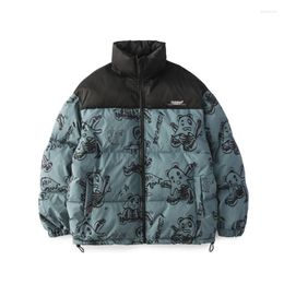 Men's Down Women's Fashion Brand Thickened Stand Collar Cotton Padded Jacket With Loose Cartoon Printing Splicing Warm Coat And