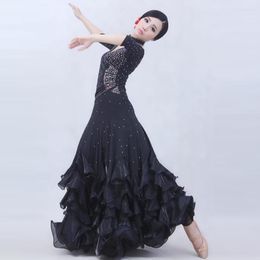 Stage Wear 4 Colours Woman High-end Big Swing Standard Ballroom Dance Costume Dress Short Sleeves Sequins Waltz/flamenco Costumes