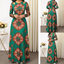 Ethnic Clothing African Round Neck Print Long-sleeve Maxi Dress Spring Autumn Women's Large Swing Sexy Elegant Women
