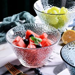 Bowls Household Round Glass Salad Bowl Golden Border Dessert Fruit Plate Simple Tableware Set Kitchen Utensils Home Decor