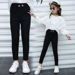 Jeans Girls Pants Fall And Winter Plus Fleece Foreign Magic Wearing Small Black Elastic Slim Big Kids Pencil