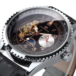 Wristwatches Forsining Multifunction Luxury Tourbillon Watch For Men Mechanical Gear Case Moon Phase Sub-Dial Leather Strap Gift