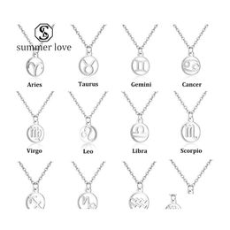 Pendant Necklaces Arrival Stainless Steel 12 Constellation Sier Chain For Women Men Zodiac Necklace Jewellery Gift Wholesaley Drop Del Dh15X