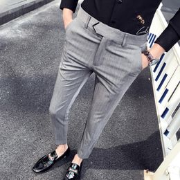 Men's Suits & Blazers British Style Suit Pants Men Dress Social Slim Fit Office Trousers Grey 2023 Spring Striped Belt Men'sMen's