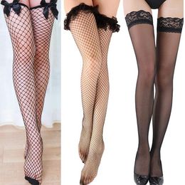 Women Socks 3Pairs Sheer Sexy Stockings Lace Top Thigh High Nets Fishnet Over The Knee Nightclubs Pantyhose Tights Black Medias