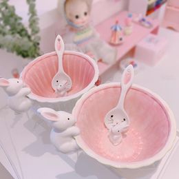 Bowls Pink Ceramic Bowl Student Breakfast Cereal Three-dimensional Instant Noodle Fruit Kitchen Supplies