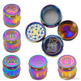 Wholesale zicn alloy 43mm 4layer mini diamond amsterdam Rainbow herb grinder iceblue metal tobacco smoking grinder