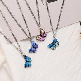 Pendant Necklaces Fashion Blue Purple Color Butterfly For Women Trendy Beads Chian Clavicle JewelryPendant