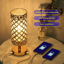 Table Lamps Tomshine Crystal Bedside Lamp Decorative Desk Light With Dual USB Charge Ports Modern Nightstand For Bedroom Living