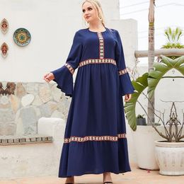 Ethnic Clothing 2023 Muslim Women's Large Size Lace Flared Long Sleeve Pleated Bohemian Dress Fashion Abaya Kaftan Robe