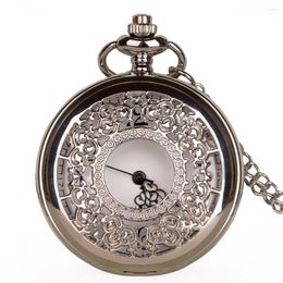 Pocket Watches Fashion Sliver Steampunk Watch Quartz Necklace & Fob Chain Men Women Clock