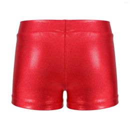 Stage Wear Kids Girls Gymnastics Dance Shorts Modern Jazz Clothing Shiny Metallic Elastic Waistband Gym Workout Sport