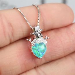 Pendant Necklaces Classic Silver Color Chain Necklace Dainty Crystal Snowman Christmas Female Cute Heart Opal For Women