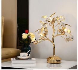 Table Lamps Golden Ceramic Desk Lights Crystal Girl Room Living Bedroom Decorative Light D43cm H50cm