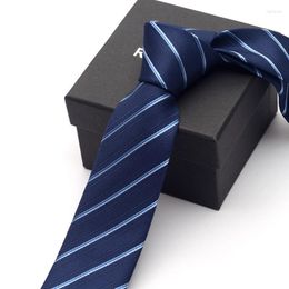 Bow Ties 2023 Arrivals Fashion Designer 6CM Slim Casual Necktie For Men Business Wedding Blue Striped Neck Tie With Gift Box