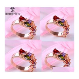 Band Rings Colorf Cubic Zirconia Rose Gold Plated Promise Ring For Girls Women Size 6 To 9 As Wedding Anniversary Jewelryz Drop Deli Dhbvk