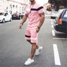 Men's Tracksuits Summer Clothing Fashion Casual Tracksuit Oversized Solid Colour Sportswea Male Sports Suit O-Neck 2 Piece Outfit S