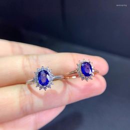 Cluster Rings Style Blue Natural Sapphire Gem Ring 925 Sterling Silver Fine Jewellery Real Lover Girl Party Birthday Date Gift