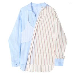 Women's Blouses 2023 Spring Holiday Two Pieces Of Irregular Contrasting Stripes All Match Turn Down Collar Shirts Blouse Womens Tops N453