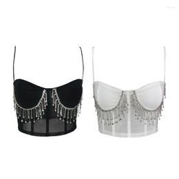 Women's Tanks Mesh Push Up Bralet Women's Corset Tassel Bustier Bra Night Club Party Sexy H7EF