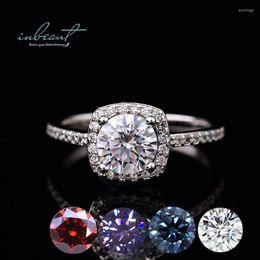 Cluster Rings Inbeaut Classic 925 Silver 2 Ct Excellent Cut Sparkling Pass Diamond Test Red Blue Purple Moissanite Cushion Ring For Teen