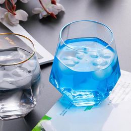 Wine Glasses Geometry Whiskey Glass Diamond Crystal Cup Golden Rim Transparent Coffee Milk Tea Mug Home Bar Drinkware S