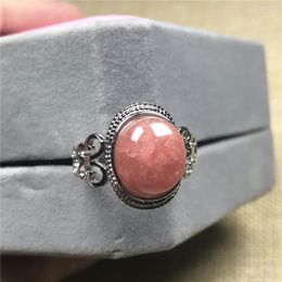 Cluster Rings 12x10mm Top Natural Red Rhodochrosite Ring For Woman Man Argentina Oval Beads Silver Crystal Stone Adjustable Jewellery