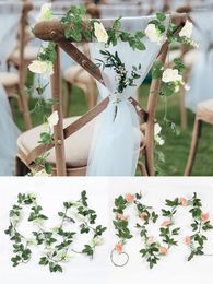 Decorative Flowers Silk Artificial Rose Vine Hanging For Wall Decor Fake Plants Romantic Spring Autumn Garden Wedding Home