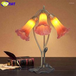 Table Lamps FUMAT Antique Style Glass Lily Lamp Artistic Amber Red Shade Stand Living Room Store Bar Bedroom Bedside Decor Desk Light