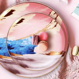 Plates Nordic Light Luxury Wind Painted Gold Bone Western Household Steak Salad Caiyun Bowl Plate And Saucer Ceramic Creative Set